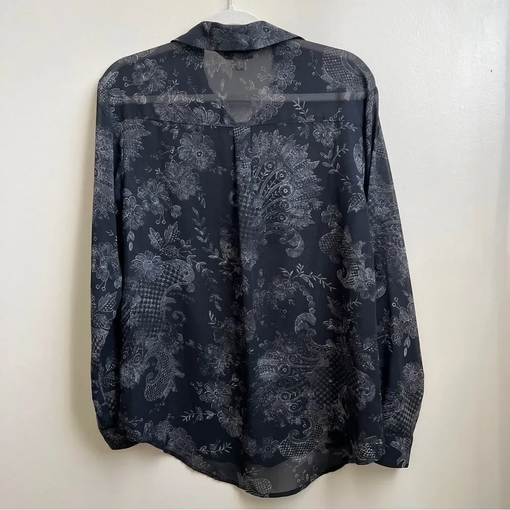 Decree Black Sheer Button Up Blouse Size Medium